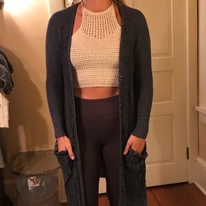 Free people long duster cardigan in navy blue